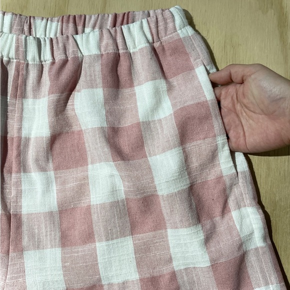 Honeydove Vintage Linen Shorts Pink Gingham Size 30 Elastic Waist One of a Kind - Picture 3 of 7